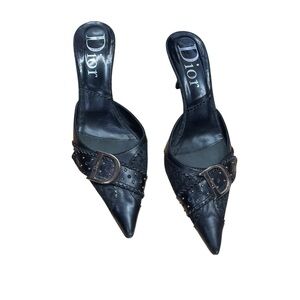 Dior Vintage Oblique Monogram Buckle Mule Heels Galliano Era